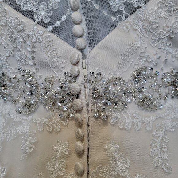 NWT~$1499~ELLA ROSA~SZ 10~IVORY EMBELLISHED LACE TEA LENGTH WEDDING DRESS GOWN - Picture 12 of 16